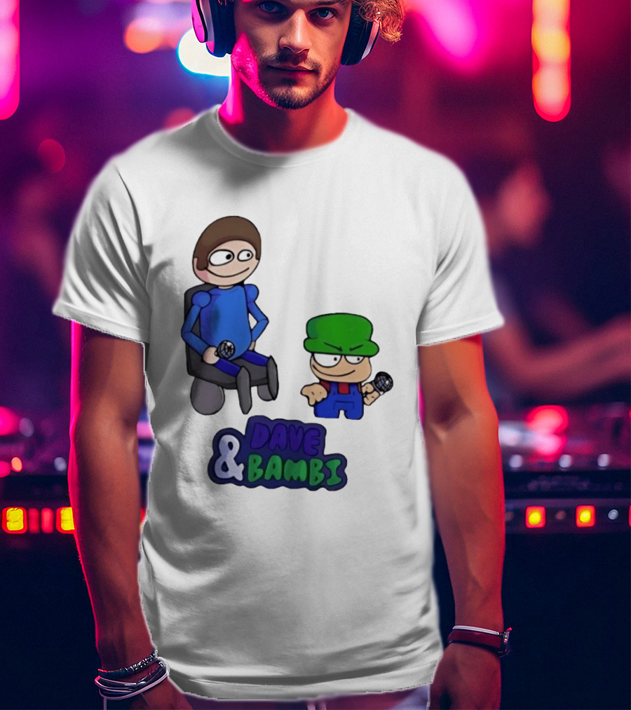 Friday Night Funkin Dave And Bambi Characters With Microphones T-Shirt