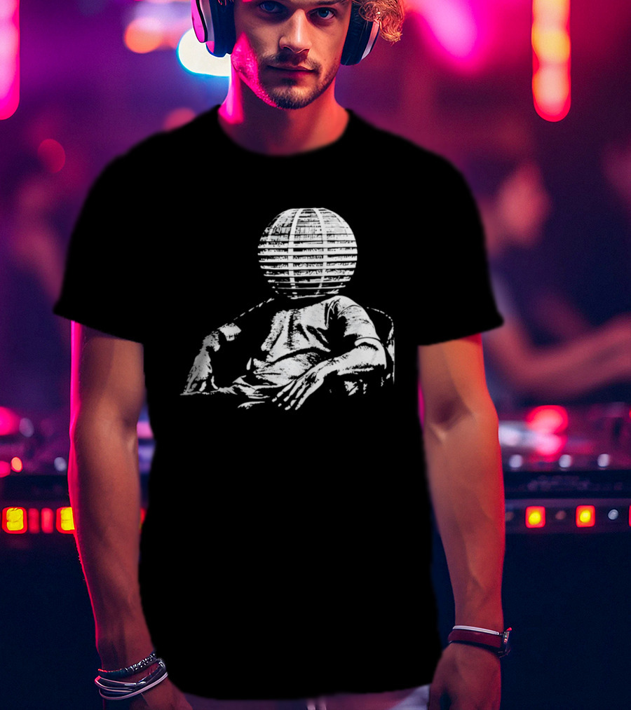 Sure, Here's A New Title For The : "Surreal Distressed Globe Head Sitting Figure T-Shirt