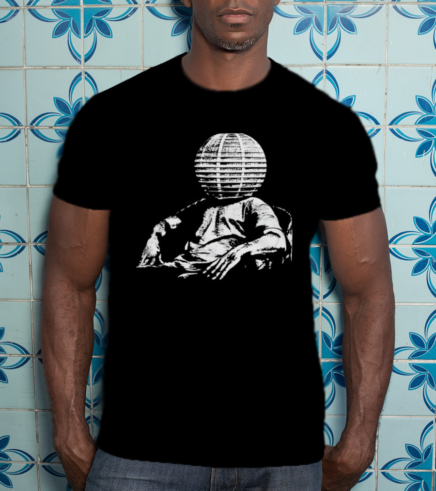 Sure, Here's A New Title For The : "Surreal Distressed Globe Head Sitting Figure T-Shirt