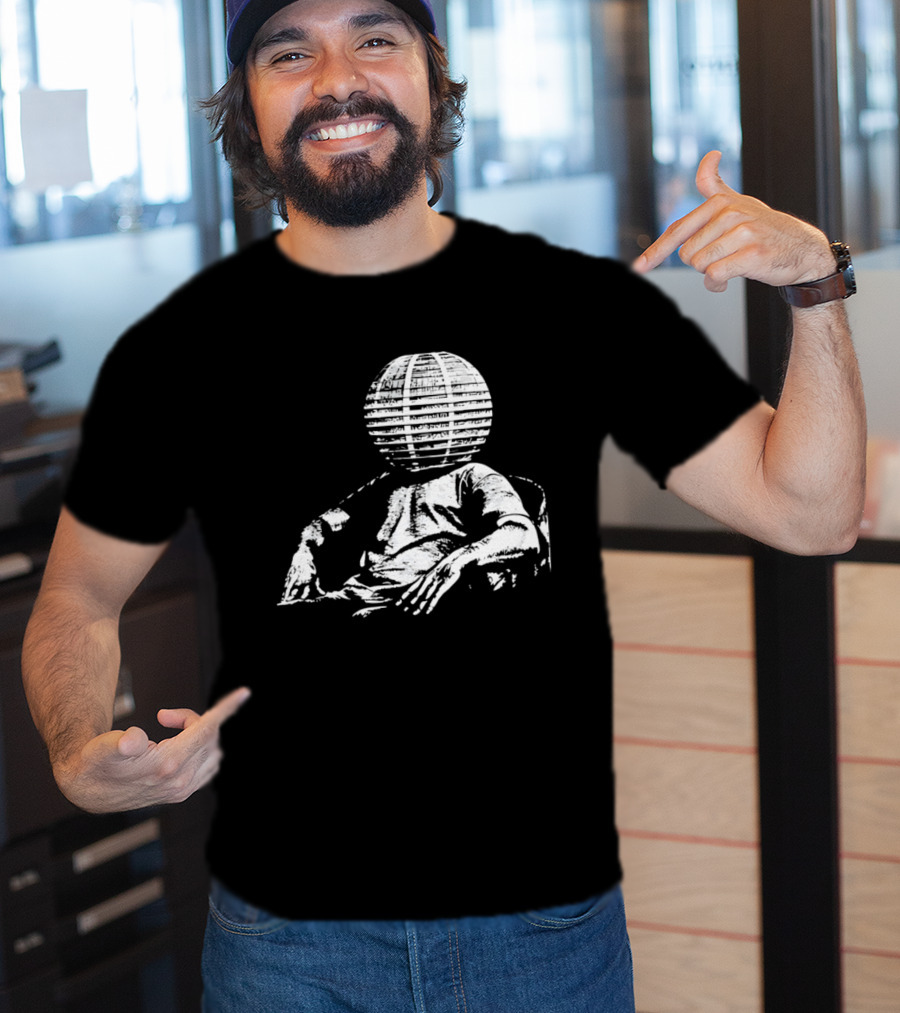 Sure, Here's A New Title For The : "Surreal Distressed Globe Head Sitting Figure T-Shirt