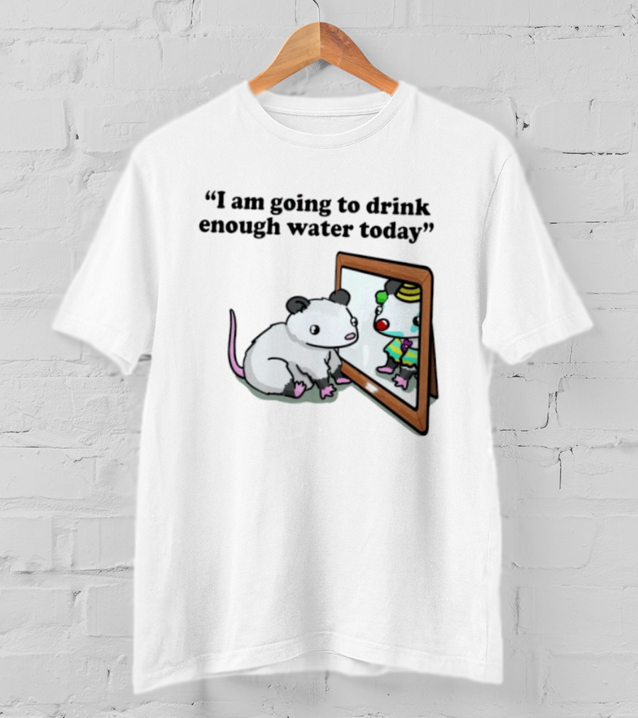 Opossum Affirmation Reflection I Am Going To Drink Enough Water Today T-Shirt