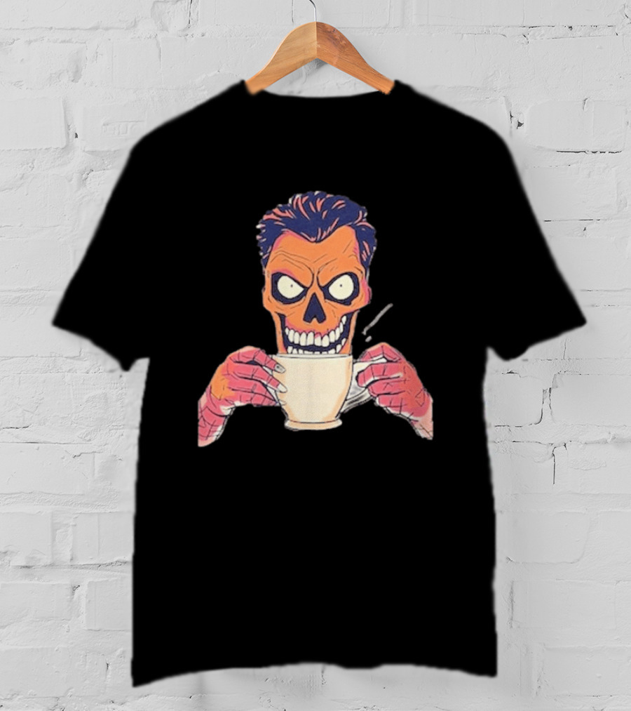 Skull Drink Coffee Skeleton Comic Unique T-Shirt