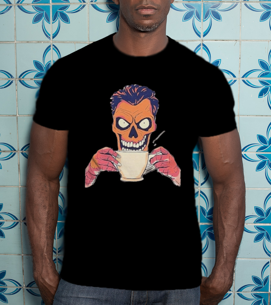 Skull Drink Coffee Skeleton Comic Unique T-Shirt