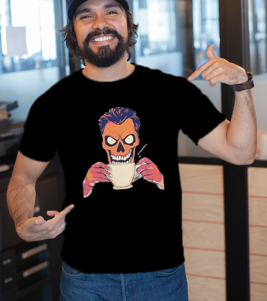 Skull Drink Coffee Skeleton Comic Unique T-Shirt