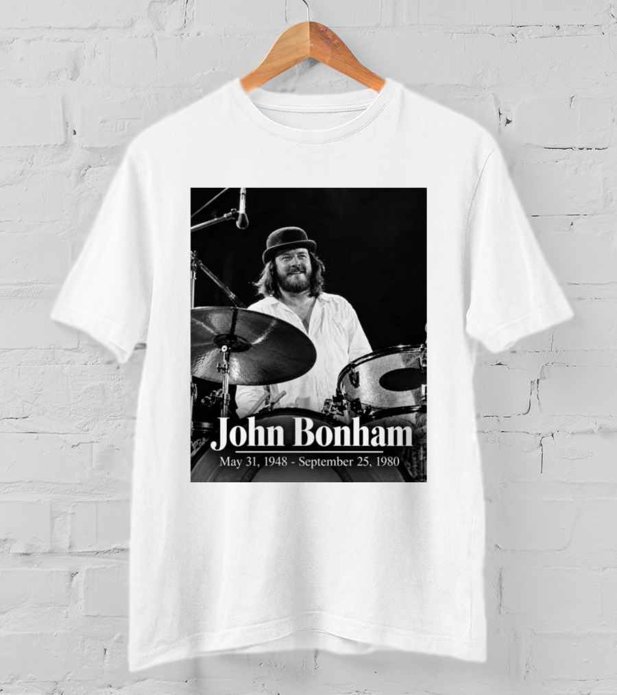 John Bonham May 31 1948 September 25 1980 Drummer Tribute Black And White Photo T-Shirt
