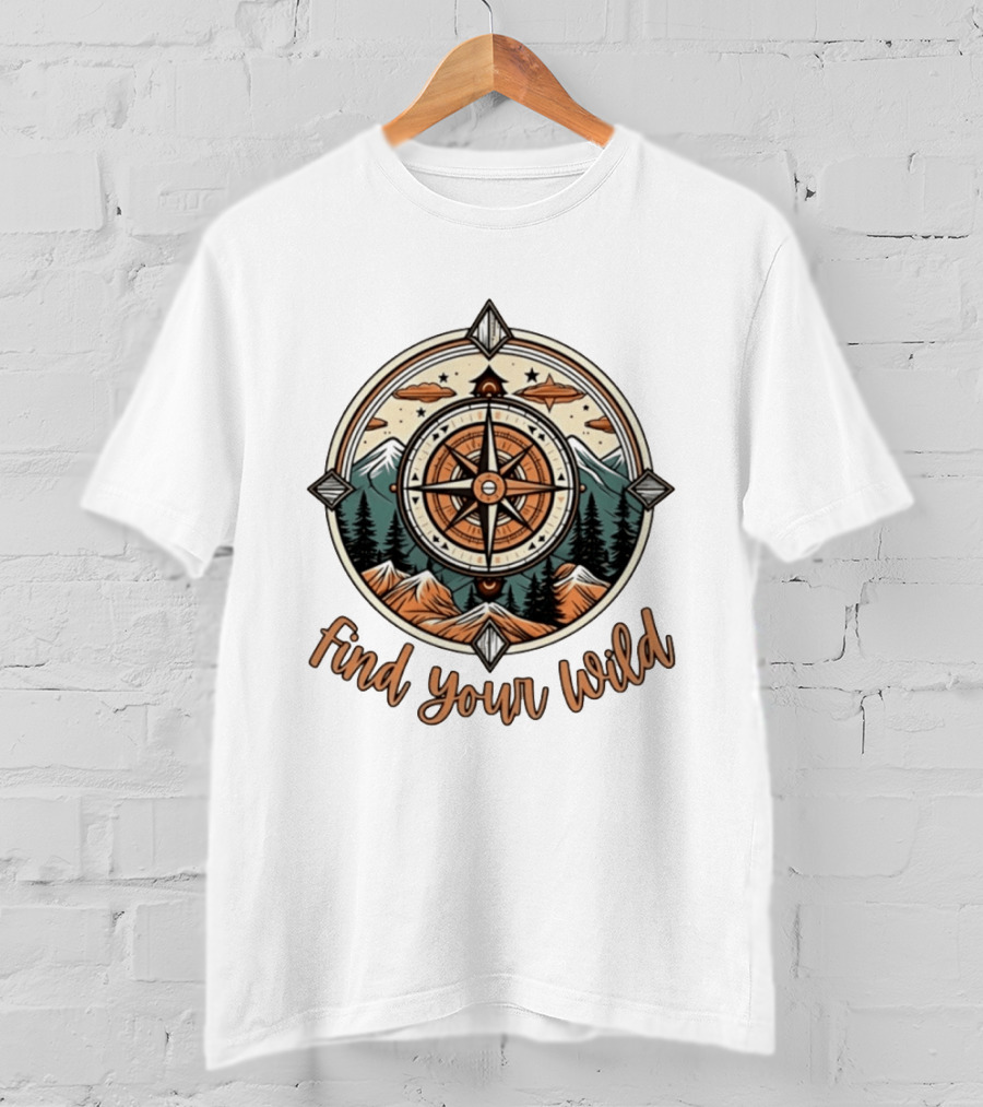 Find Your Wild Compass Mountain Adventure Nature Exploration T-Shirt