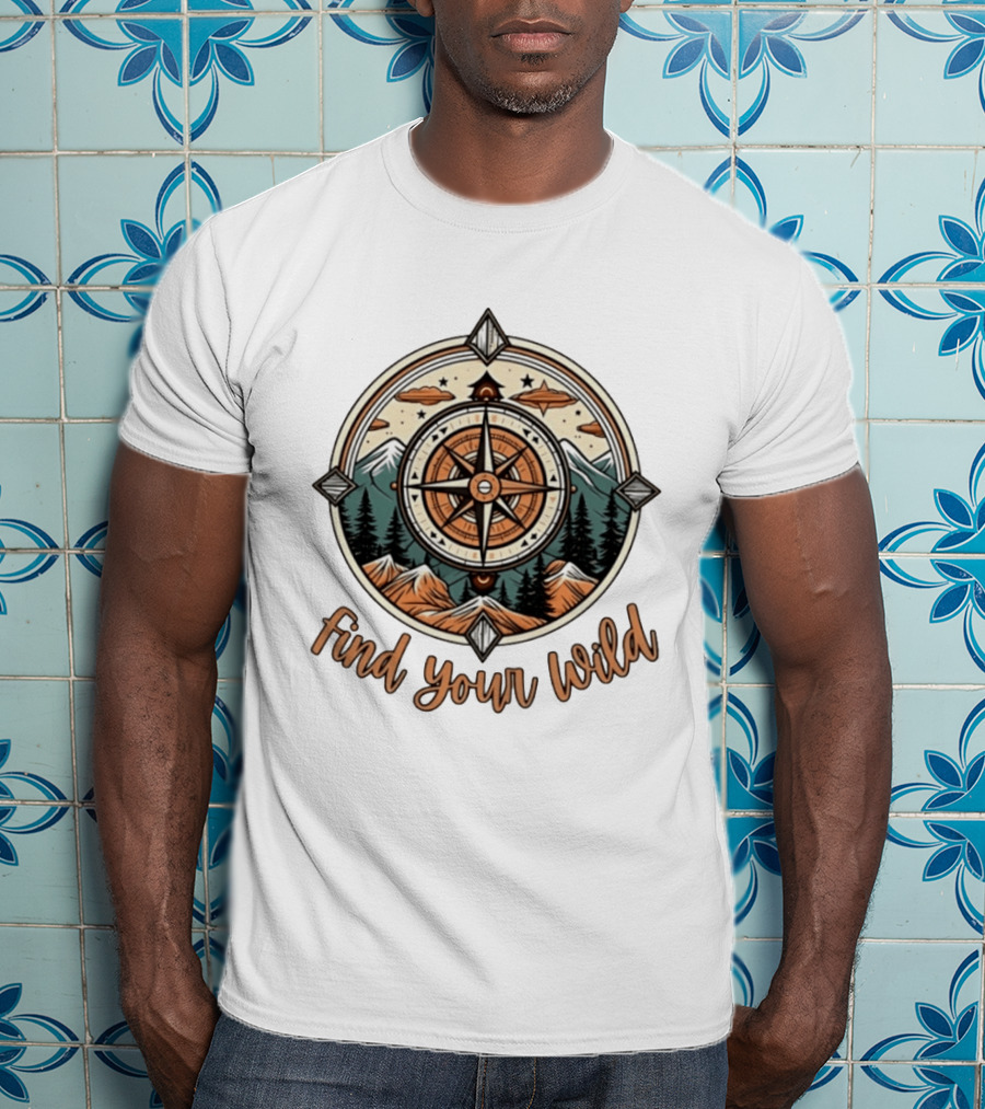 Find Your Wild Compass Mountain Adventure Nature Exploration T-Shirt