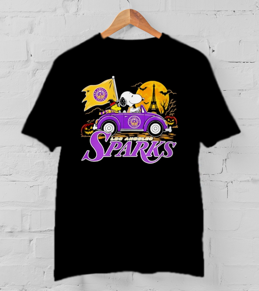 Snoopy Woodstock Los Angeles Sparks Halloween Pumpkin Car Adventure T-Shirt