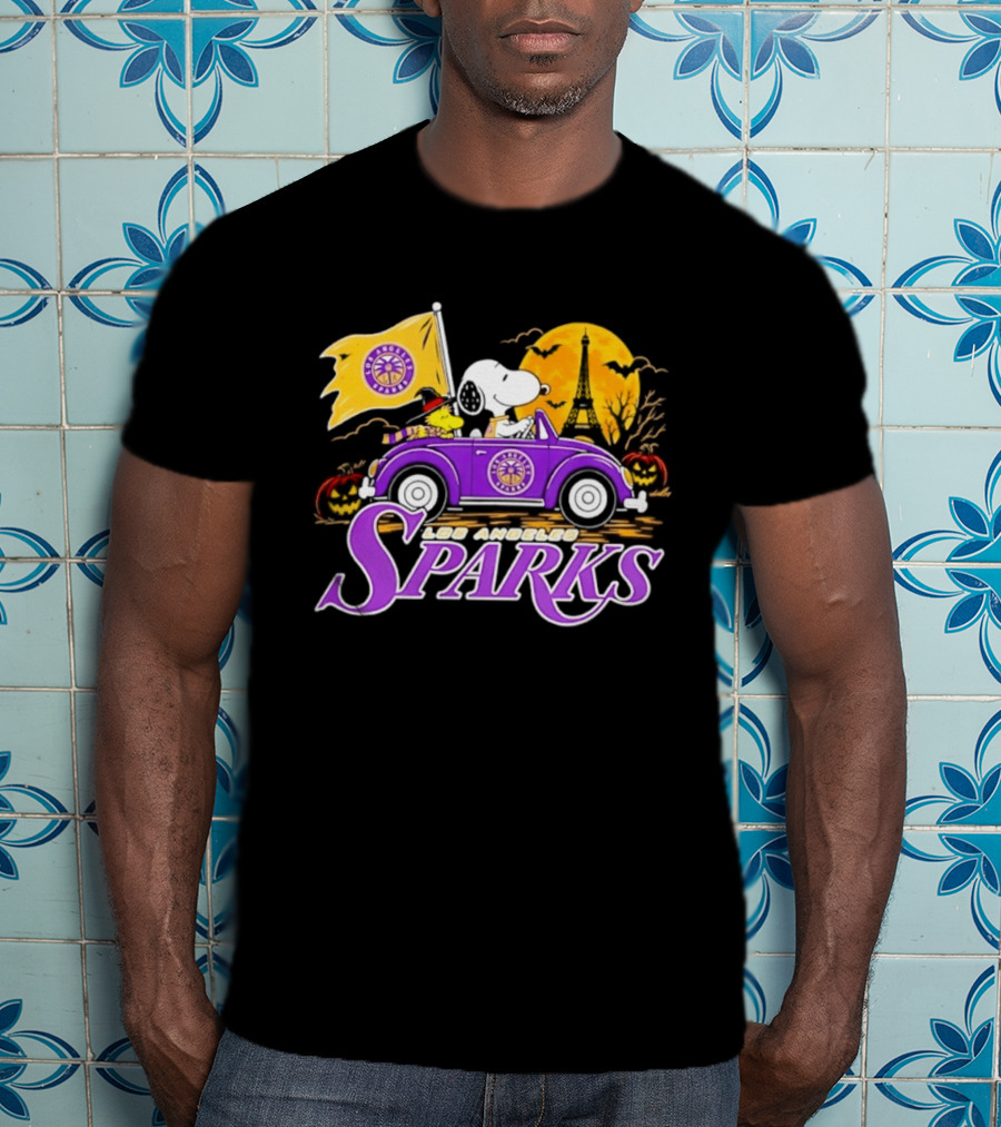 Snoopy Woodstock Los Angeles Sparks Halloween Pumpkin Car Adventure T-Shirt