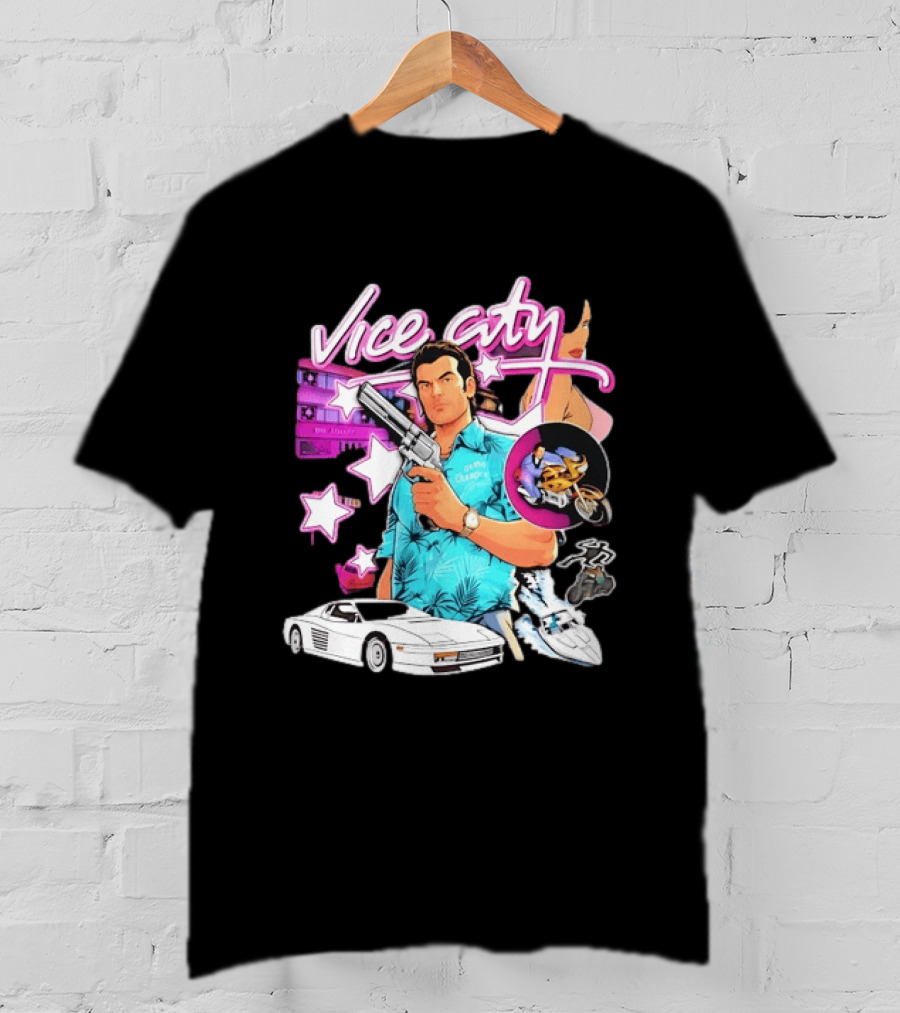 Grand Theft Auto Vice City Tommy Vercetti Retro Neon Style Gaming T-Shirt