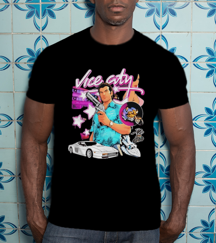 Grand Theft Auto Vice City Tommy Vercetti Retro Neon Style Gaming T-Shirt