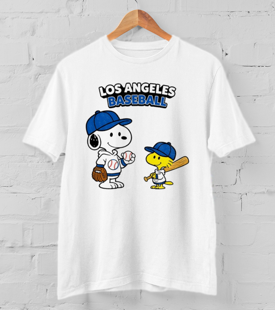 Snoopy Woodstock Los Angeles Baseball Peanuts Cartoon MLB T-Shirt