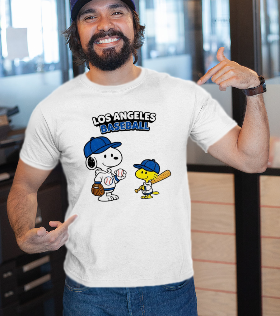 Snoopy Woodstock Los Angeles Baseball Peanuts Cartoon MLB T-Shirt