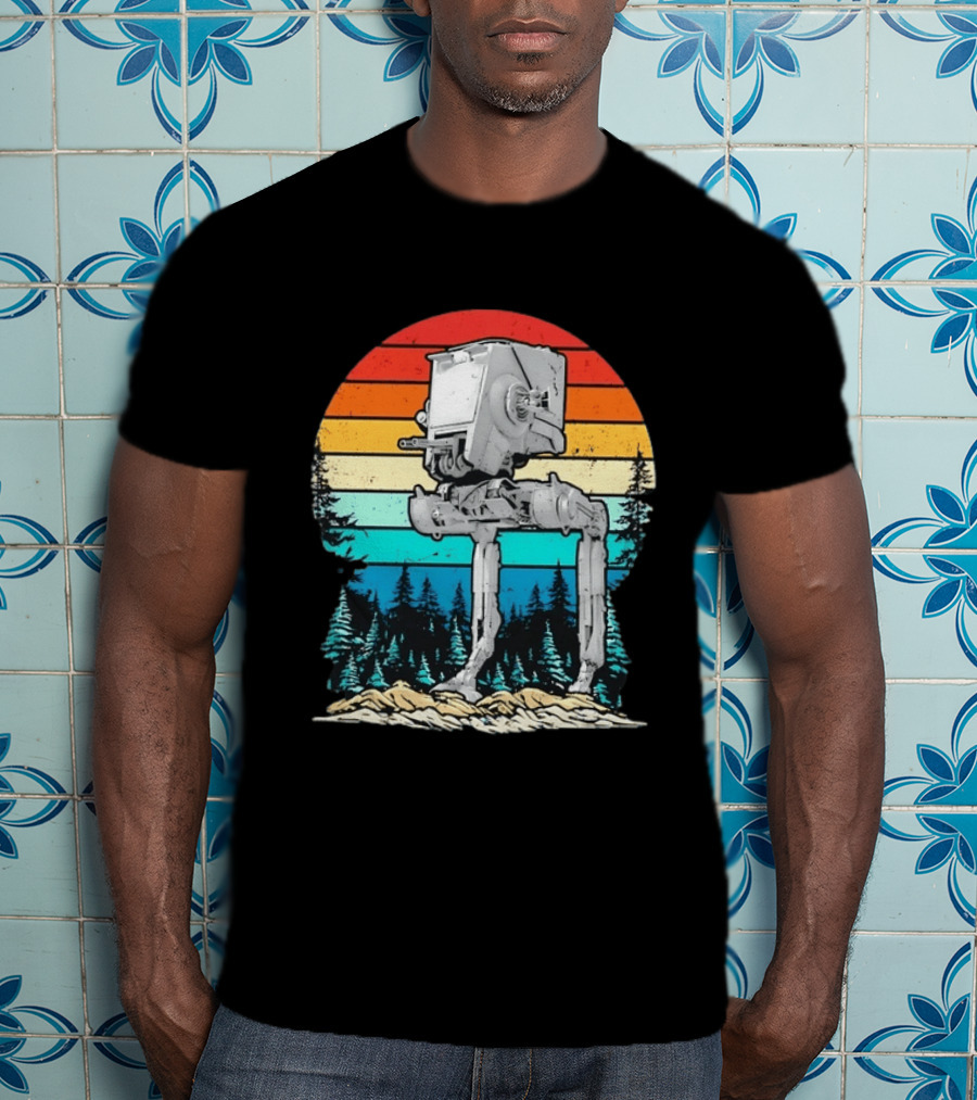 Star Wars AT ST Walker Retro Sunset And Pine Forest Scene T-Shirt