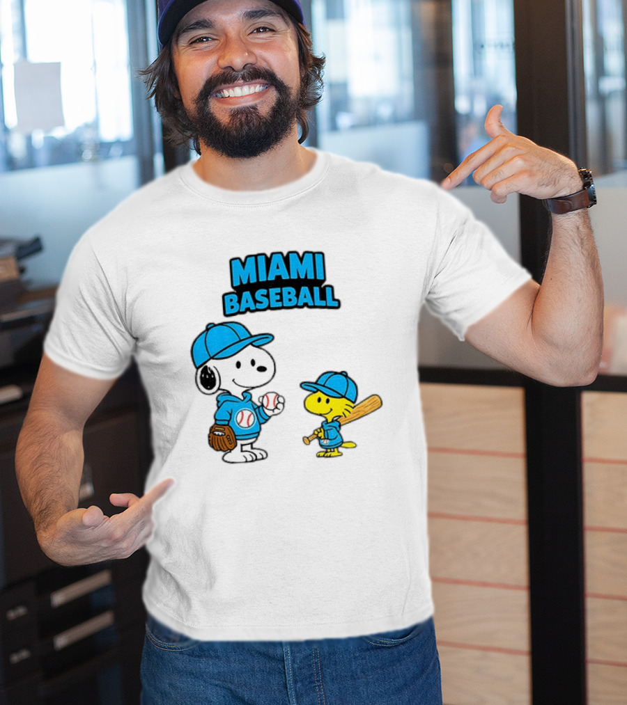 Snoopy Woodstock Miami Baseball Peanuts Cartoon MLB T-Shirt