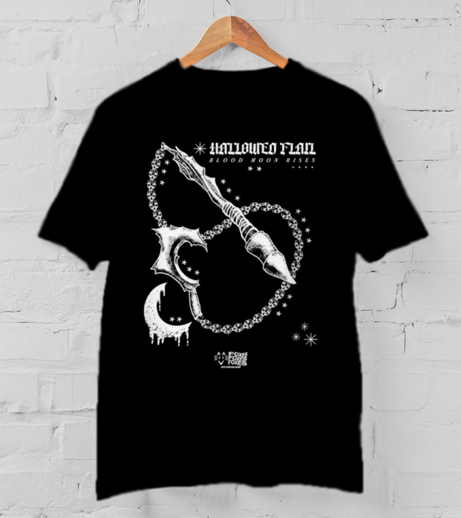 Hallowed Flan Blood Moon Rises Gothic Dark Fantasy Dripping Crescent Stars T-Shirt