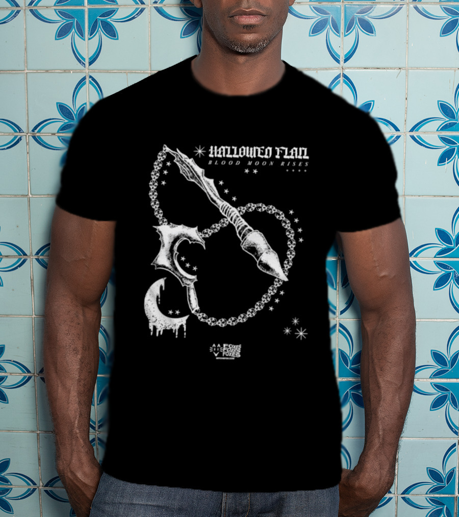 Hallowed Flan Blood Moon Rises Gothic Dark Fantasy Dripping Crescent Stars T-Shirt