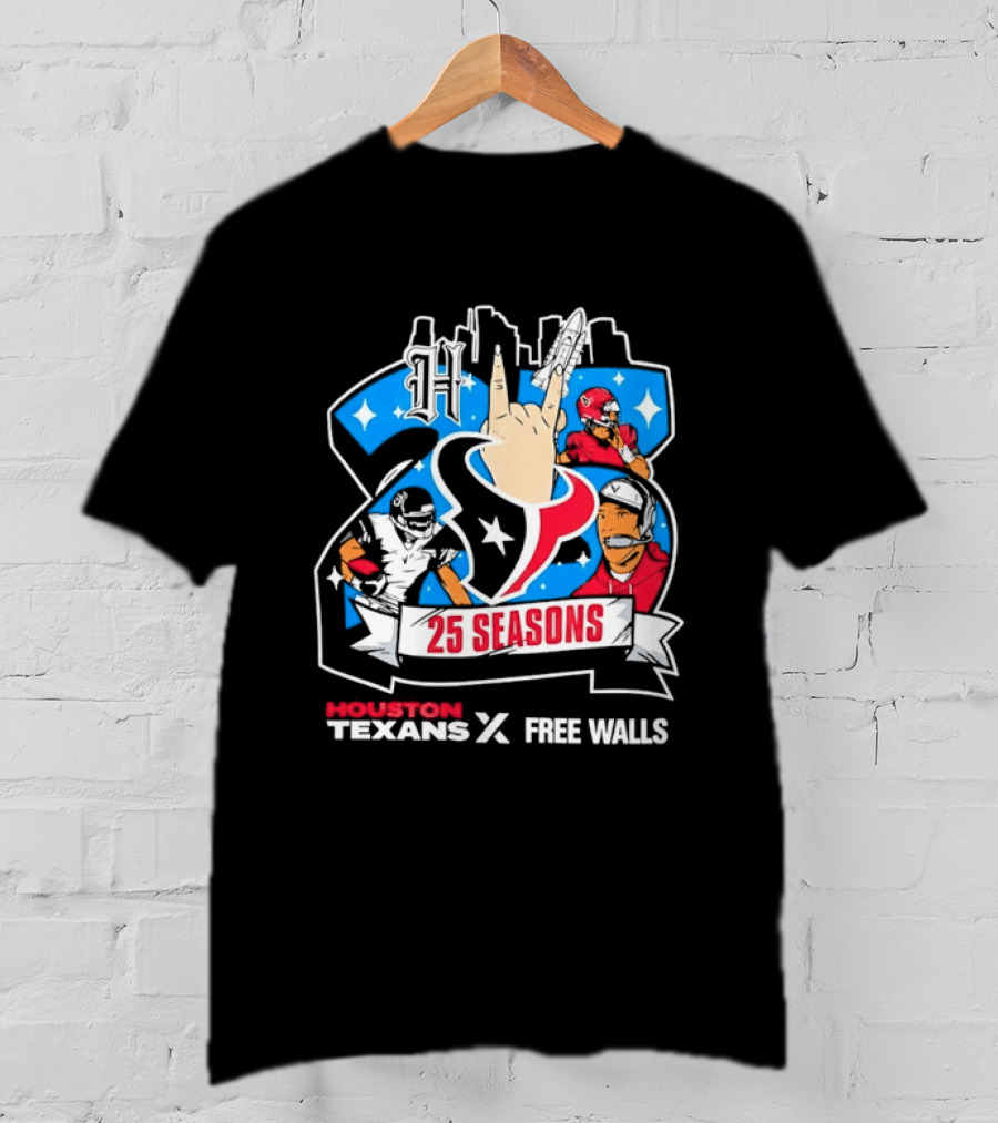 Houston Texans 25 Seasons Collaboration Free Walls Celebration T-Shirt