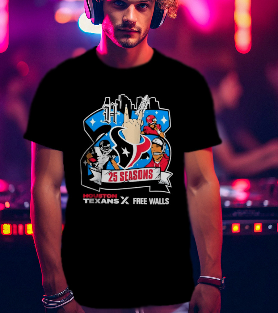 Houston Texans 25 Seasons Collaboration Free Walls Celebration T-Shirt