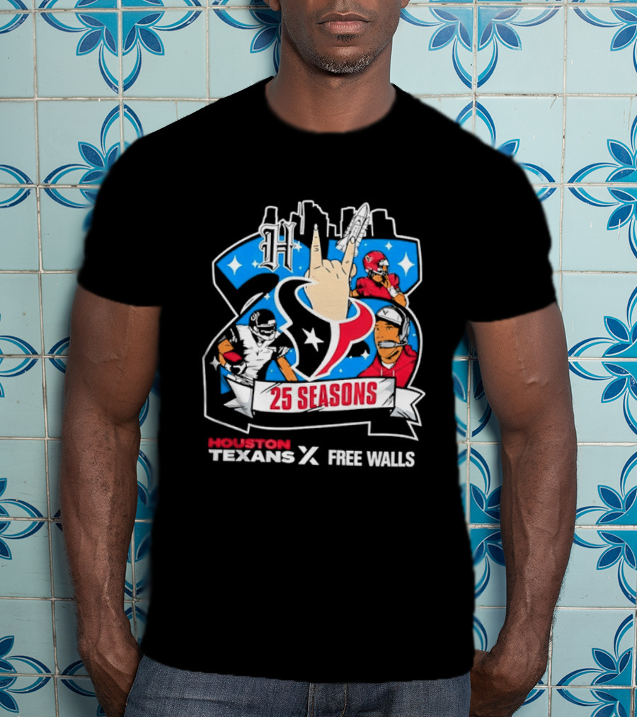 Houston Texans 25 Seasons Collaboration Free Walls Celebration T-Shirt