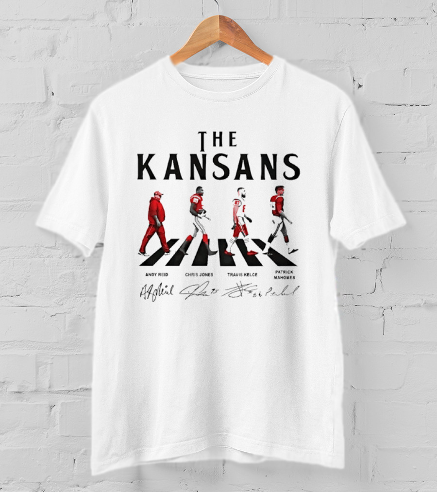 The Kansans Andy Reid Chris Jones Travis Kelce Patrick Mahomes Signatures Abbey Road T-Shirt