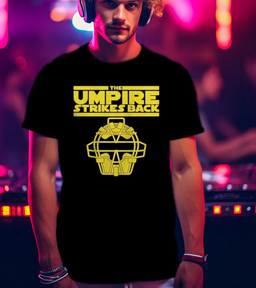 The Umpire Strikes Back Baseball Umpire Mask Retro Yellow T-Shirt