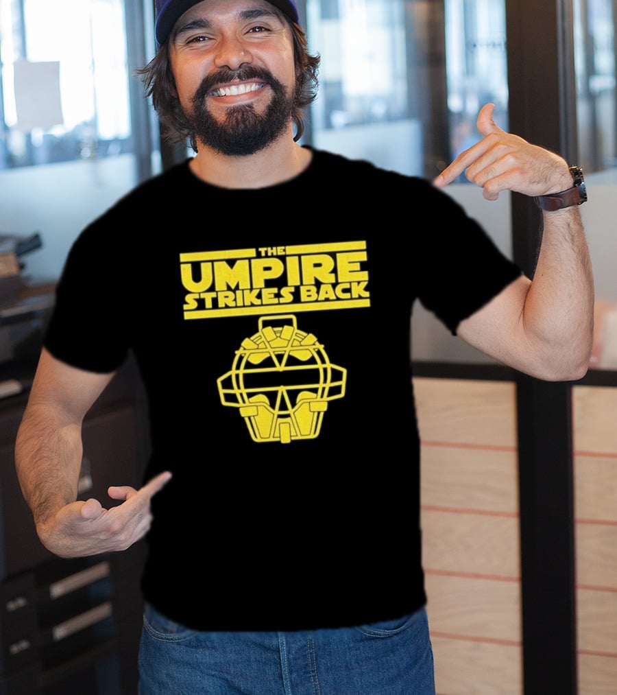 The Umpire Strikes Back Baseball Umpire Mask Retro Yellow T-Shirt
