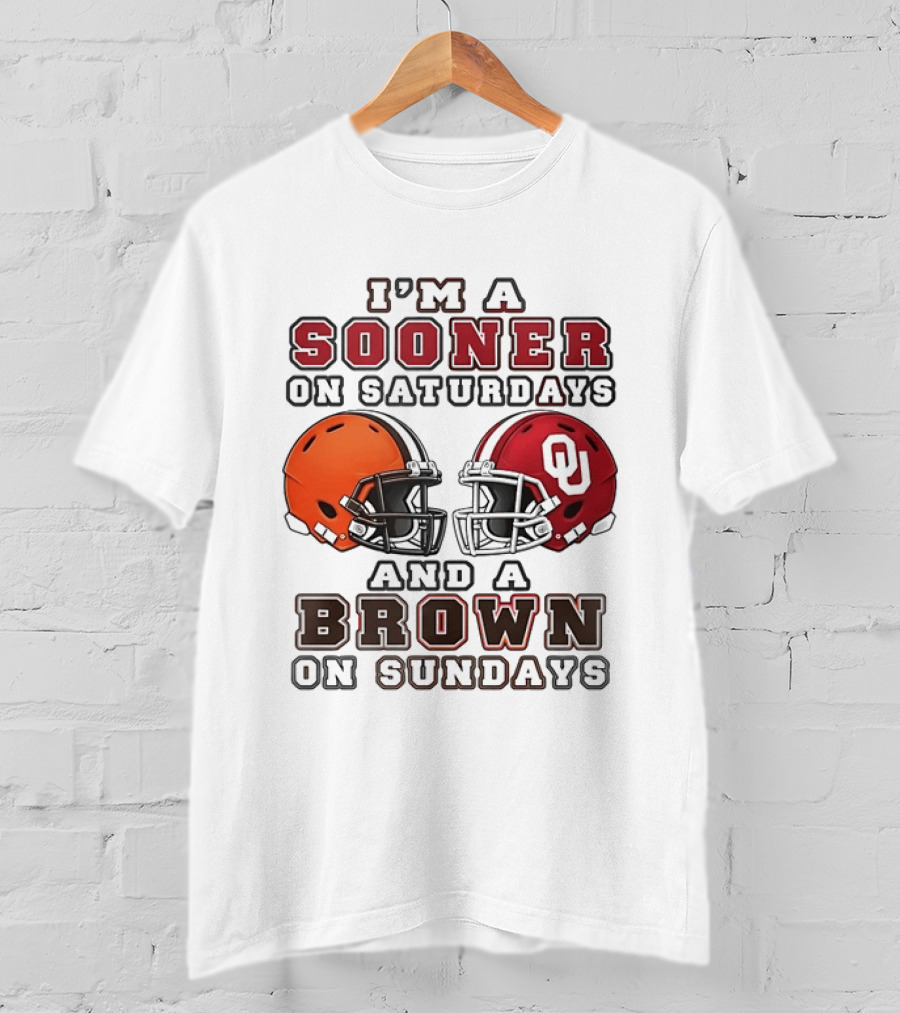 I'm A Sooner On Saturdays And A Brown On Sundays Football Helmets T-Shirt