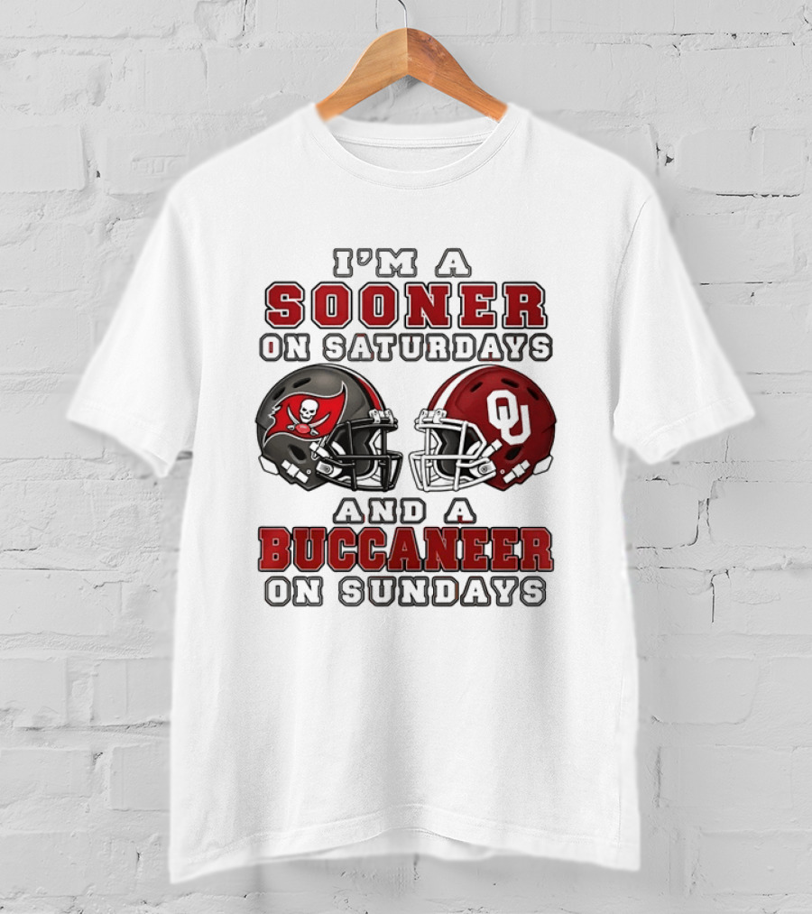 I'm A Sooner On Saturdays And A Buccaneer On Sundays Football Helmets T-Shirt