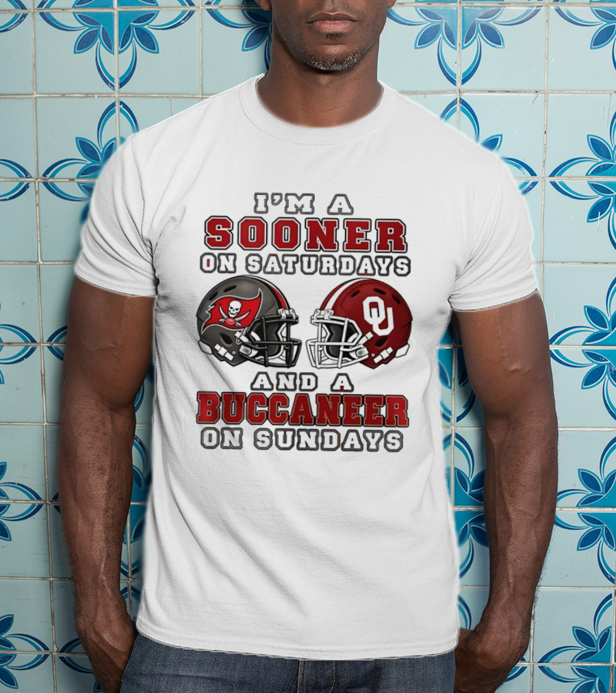 I'm A Sooner On Saturdays And A Buccaneer On Sundays Football Helmets T-Shirt