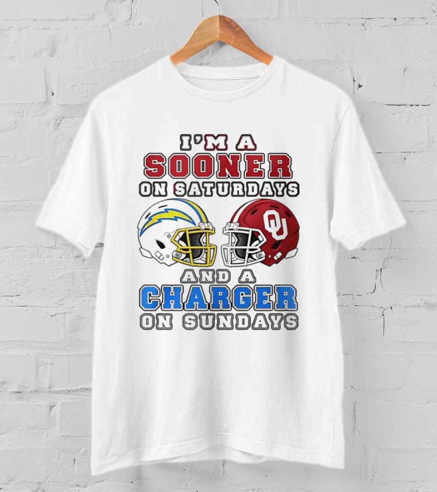 I'm A Sooner On Saturdays And A Charger On Sundays Football Helmets T-Shirt