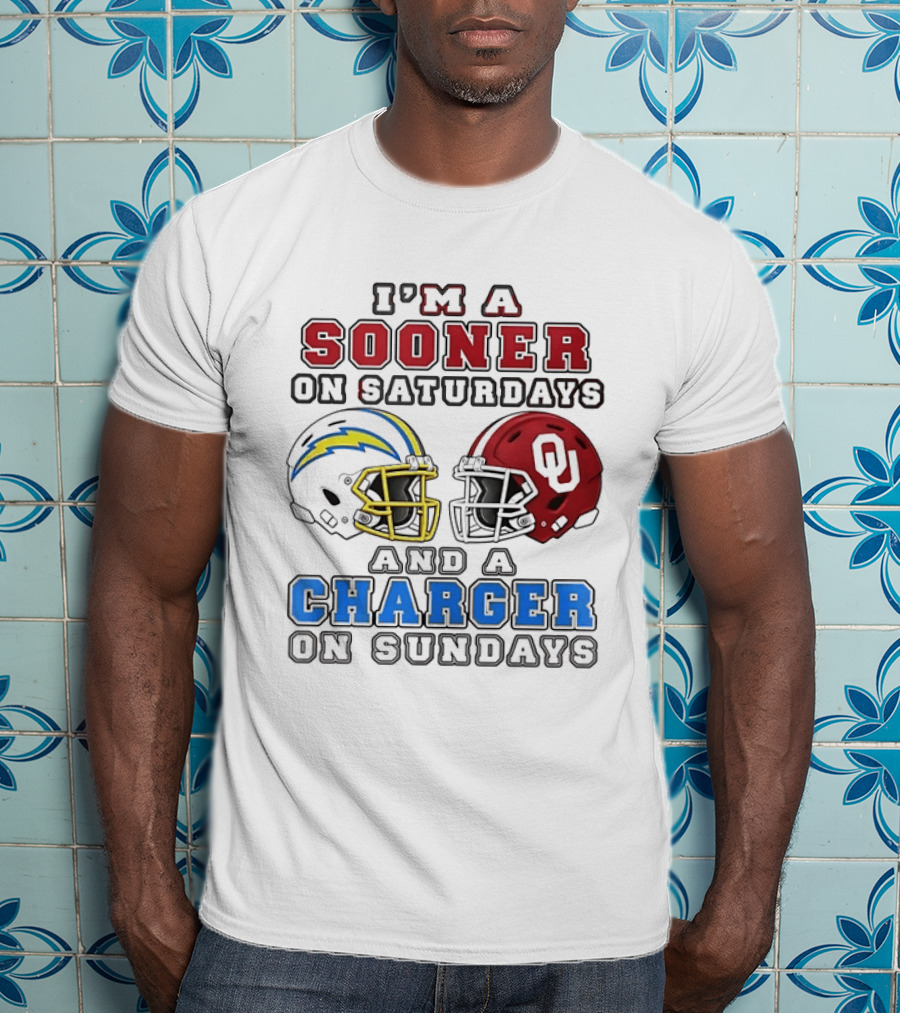 I'm A Sooner On Saturdays And A Charger On Sundays Football Helmets T-Shirt