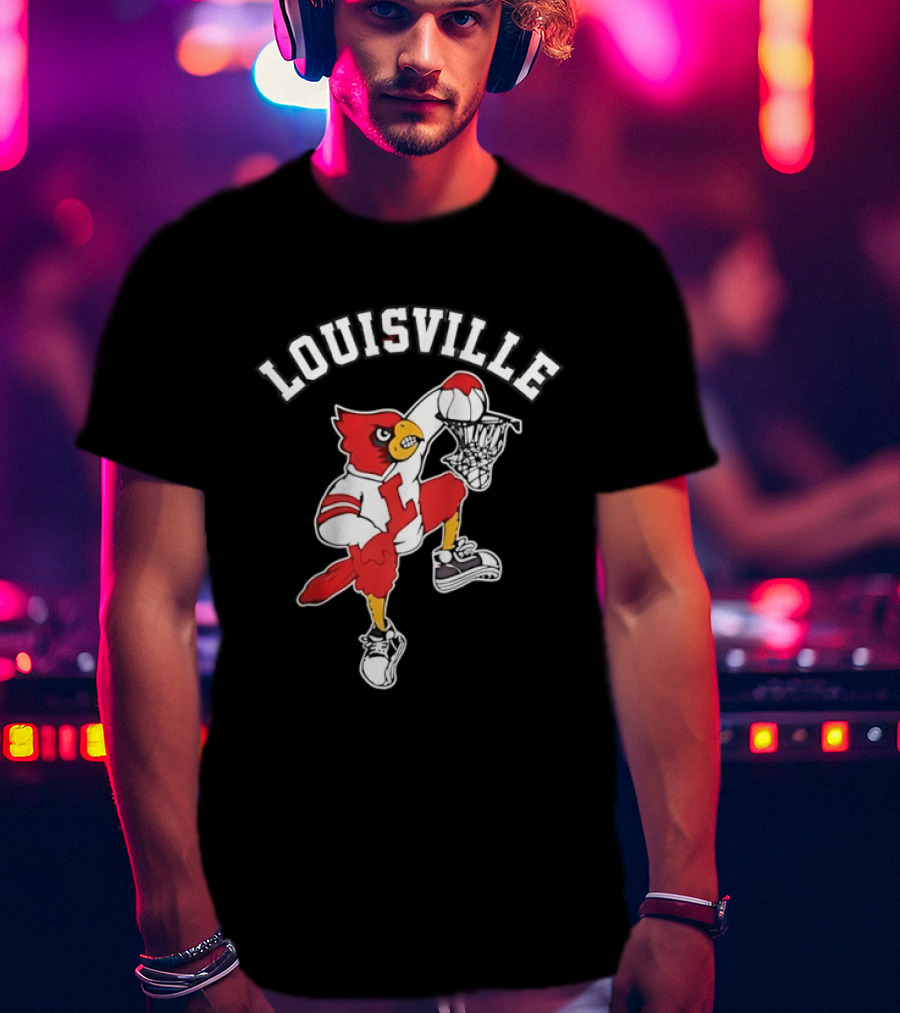 Louisville Cardinals Basketball Mascot Dunking T-Shirt