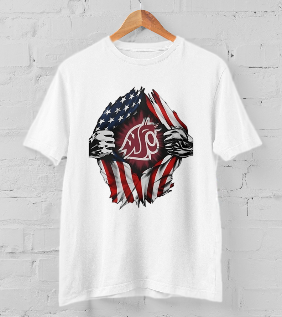 Washington State University Cougars American Flag Ripped Chest T-Shirt