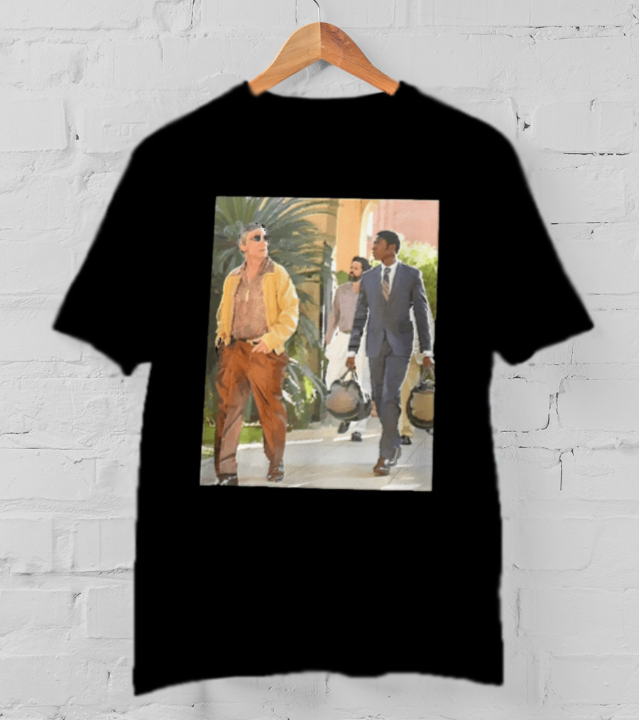 Men In Stylish Outfits Walking Outdoors With Bags T-Shirt