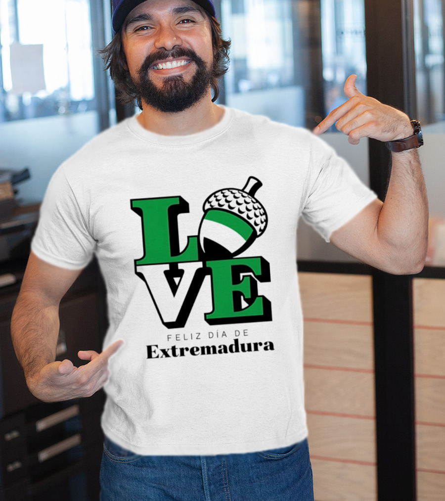 Love Feliz Día De Extremadura Acorn Icon Spain Celebration T-Shirt