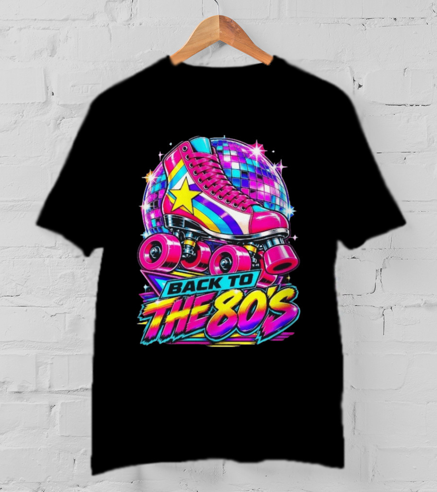 Back To The 80's Roller Skate Disco Vibrant Retro Starburst T-Shirt