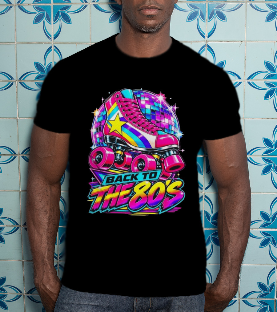 Back To The 80's Roller Skate Disco Vibrant Retro Starburst T-Shirt