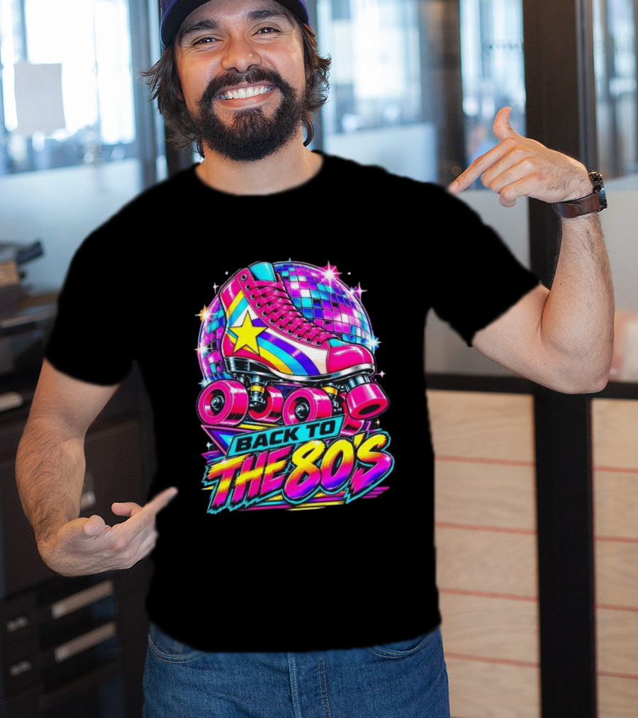 Back To The 80's Roller Skate Disco Vibrant Retro Starburst T-Shirt