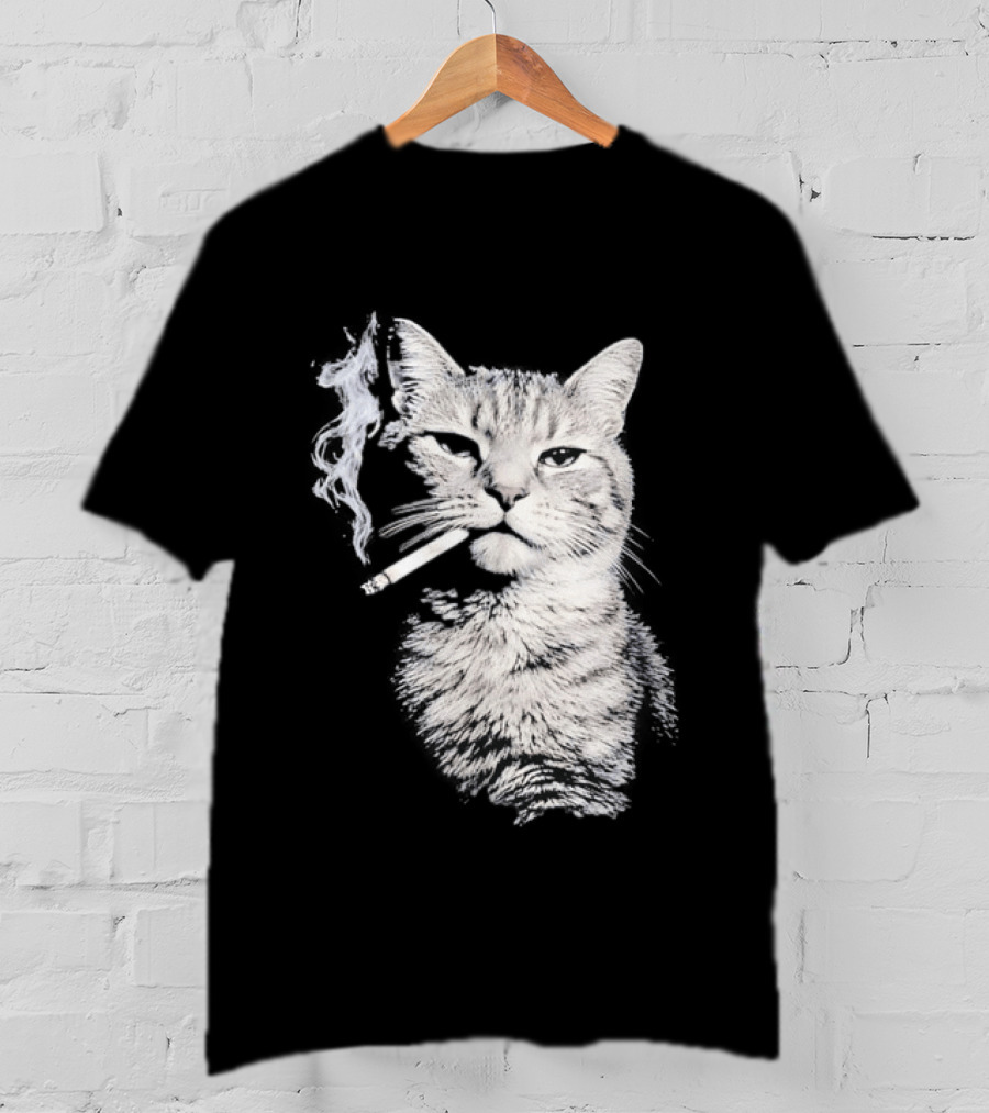 Tabby Cat Smoking Cigarette Animal T-Shirt