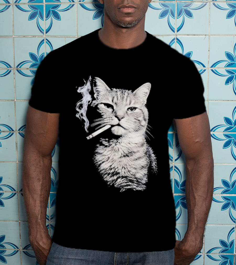 Tabby Cat Smoking Cigarette Animal T-Shirt