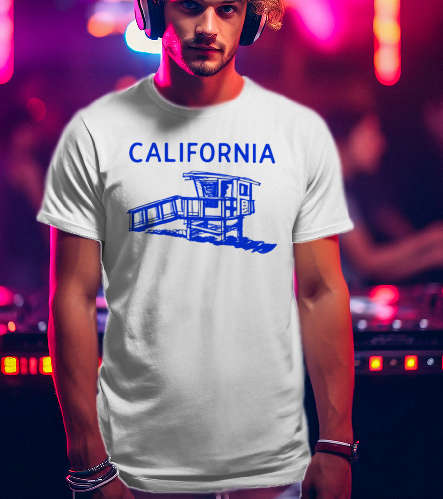 California Beach Sketch Lifeguard Tower T-Shirt