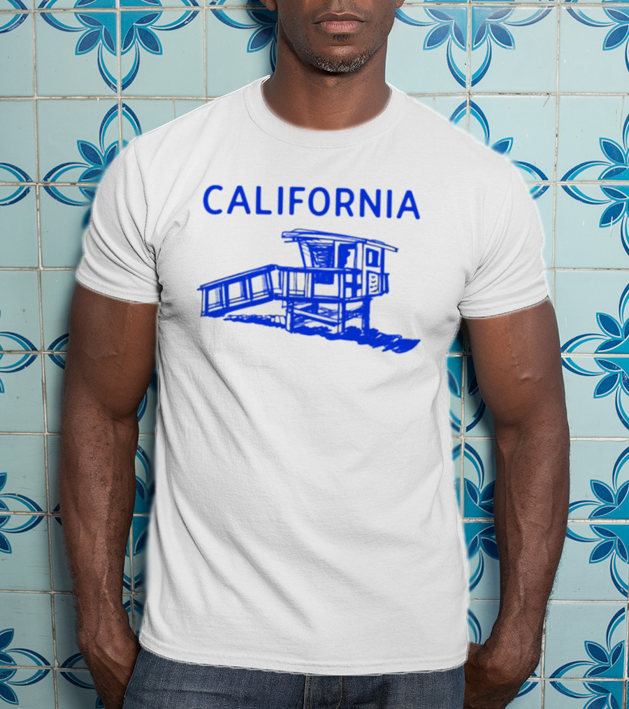 California Beach Sketch Lifeguard Tower T-Shirt