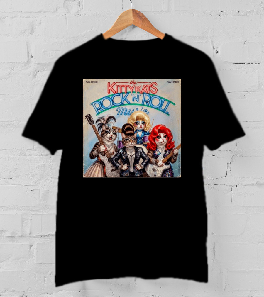The Kitty Kats Rock 'N' Roll Music Full Screen Vintage Cats With Guitars T-Shirt