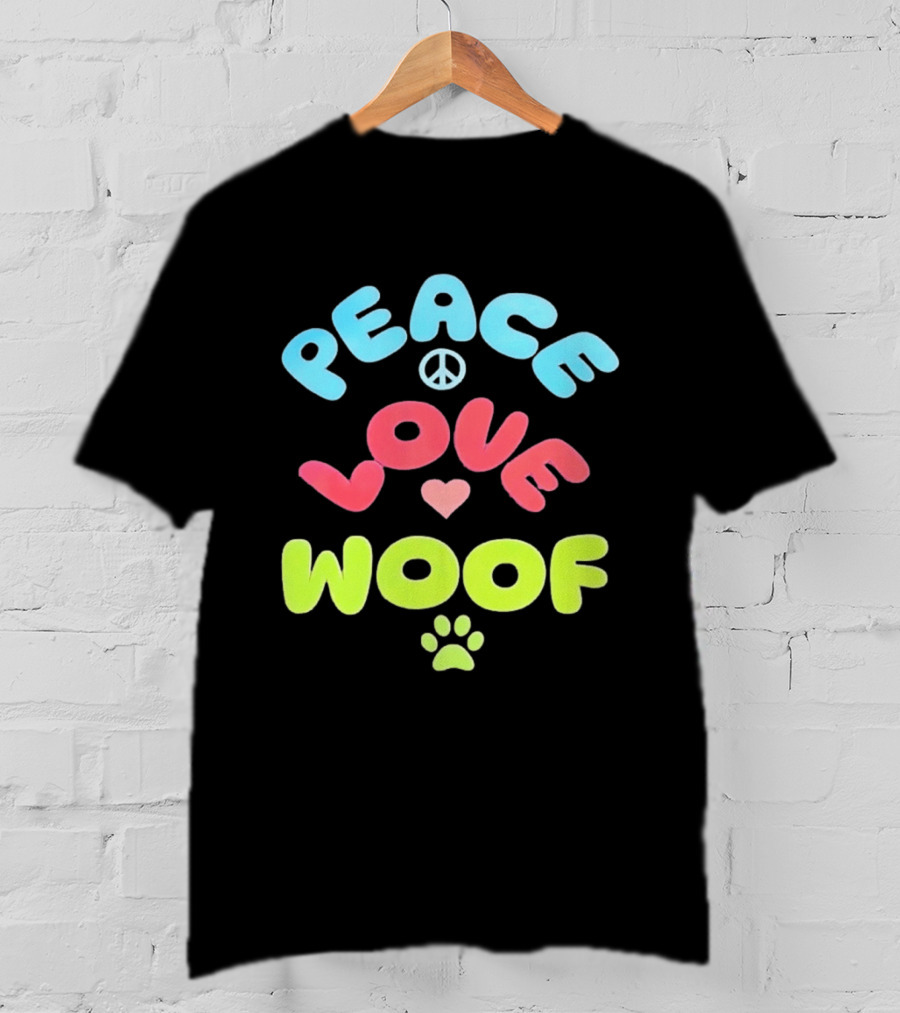 Peace Love Woof Paw Dog Lover Peace Sign Heart T-Shirt