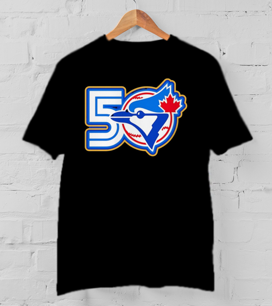 Toronto Blue Jays 50th Anniversary Logo With Maple Leaf And Baseball T-Shirt