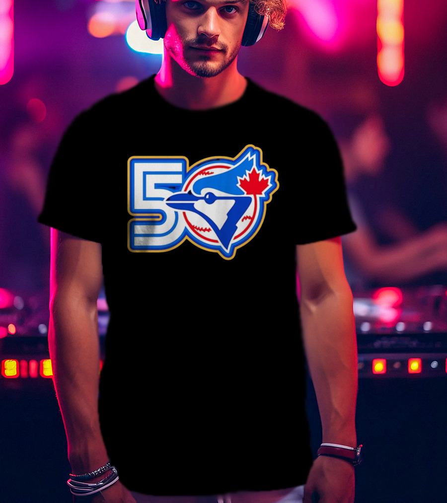 Toronto Blue Jays 50th Anniversary Logo With Maple Leaf And Baseball T-Shirt