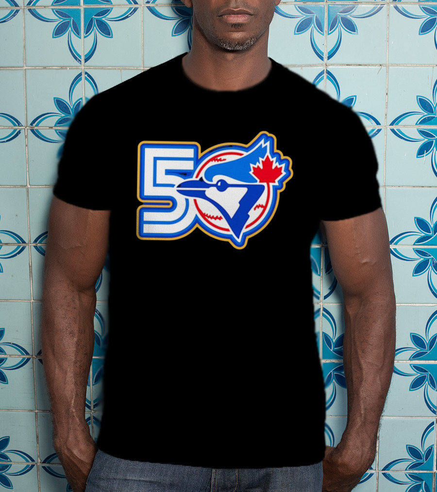 Toronto Blue Jays 50th Anniversary Logo With Maple Leaf And Baseball T-Shirt