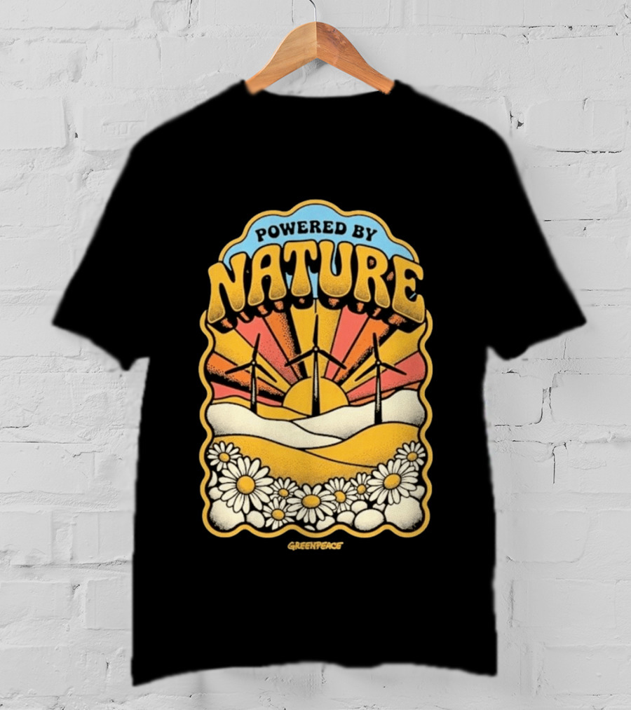 Powered By Nature Wind Turbines Sunflowers Greenpeace T-Shirt