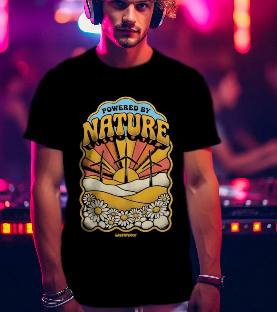 Powered By Nature Wind Turbines Sunflowers Greenpeace T-Shirt